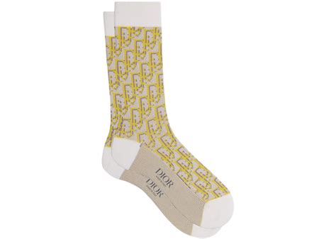 Dior Oblique Socks White/Yellow Jacquard Men's 